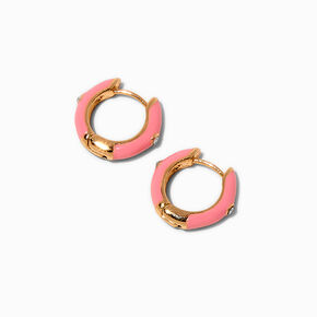 Pink Enamel Huggie Hoop Earrings,