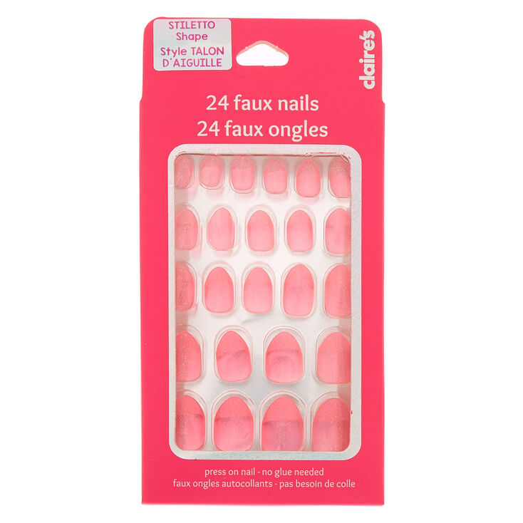 Jelly French Tip Press On Faux Nail Set - Pink, 24 Pack,