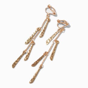 Gold-tone Hammered Tassel 3&quot; Clip On Drop Earrings,