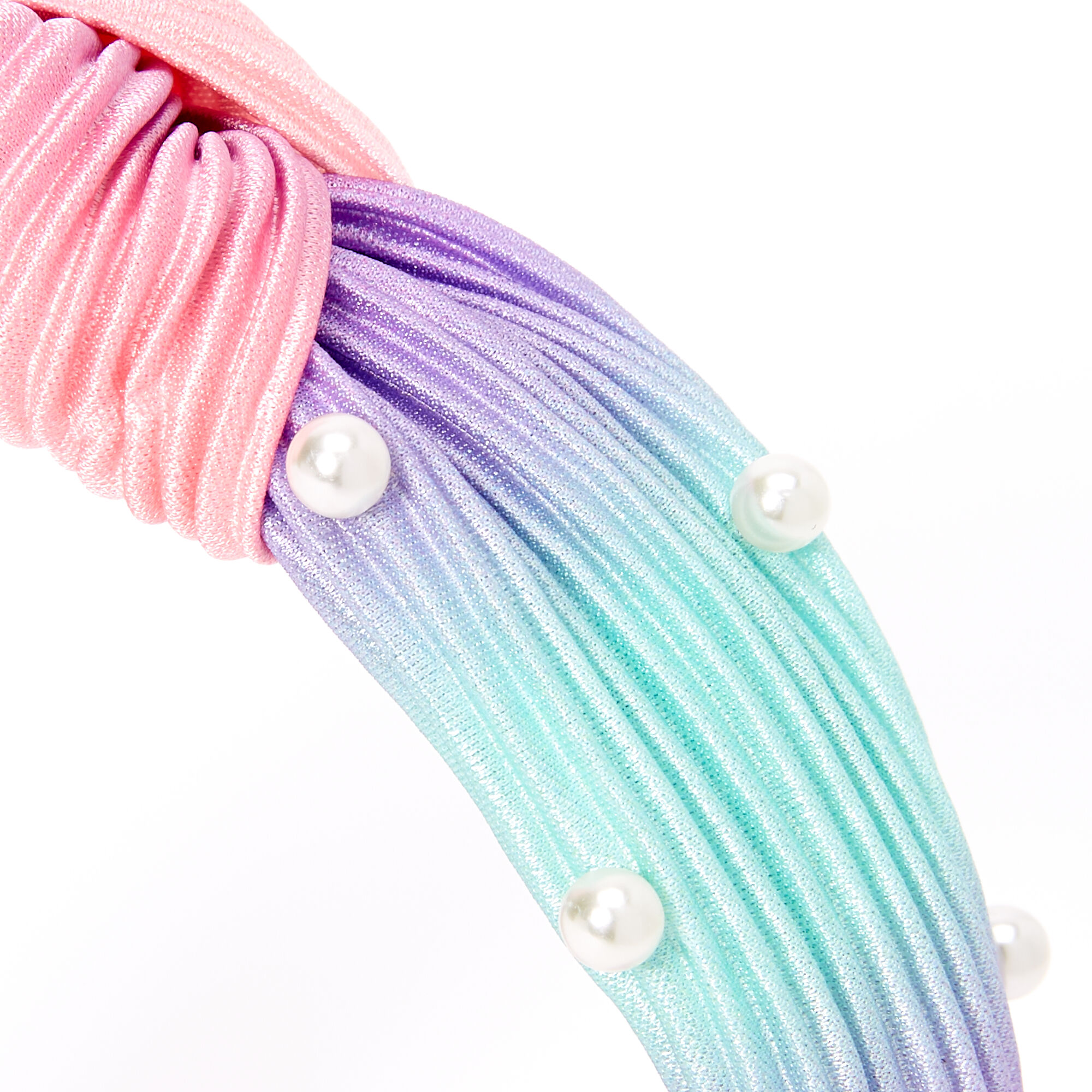 Serre-tête noué arc-en-ciel pastel plissé en perles d'imitation Claire's Club,