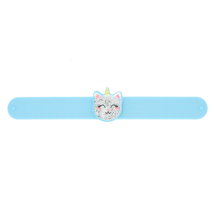 Claire's Bracelet enrouleur bleu à paillettes chat-licorne