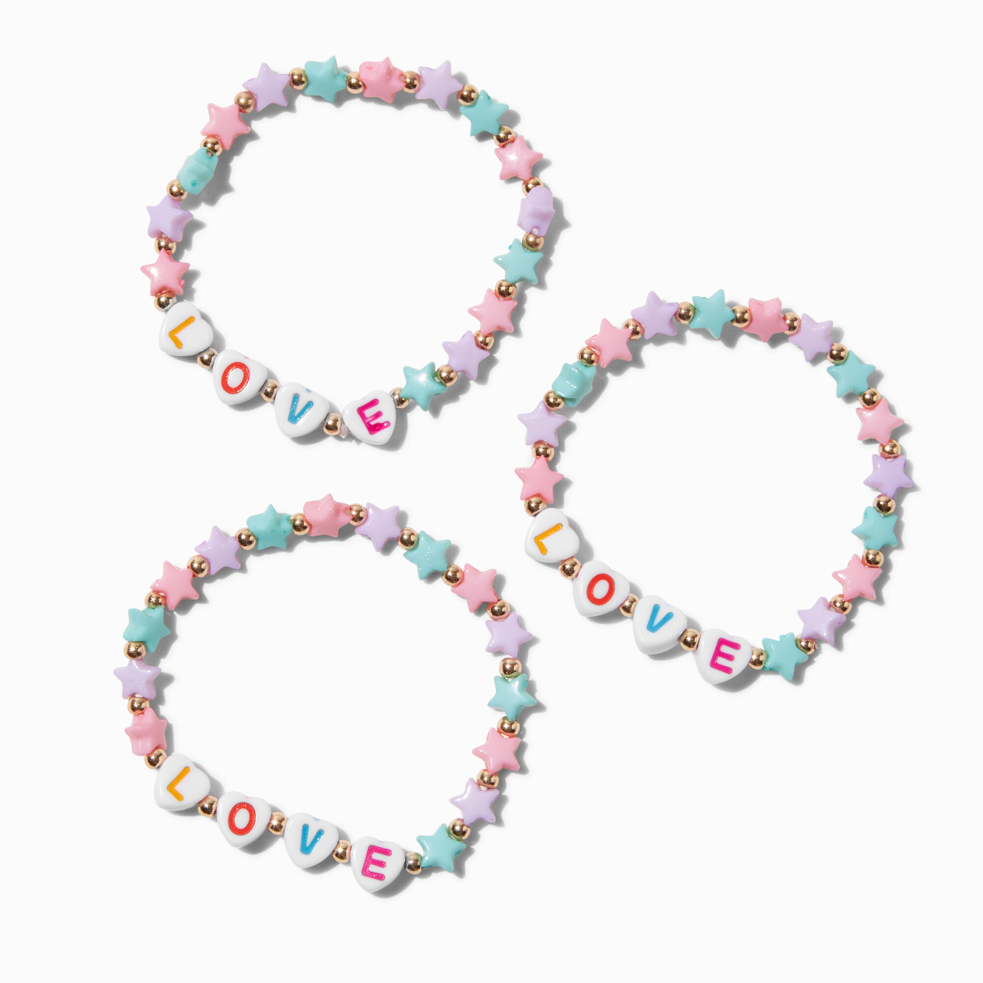 Claire's Club Love Star Beaded Stretch Bracelets - 3 Pack,
