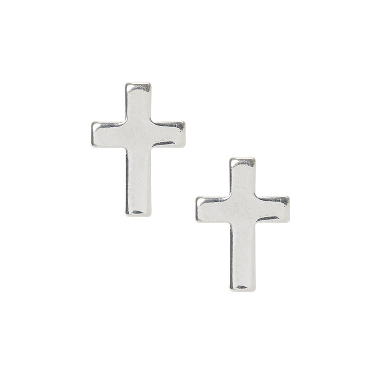 Silver Cross Stud Earrings Claire S Us Silver Cross Stud Earrings