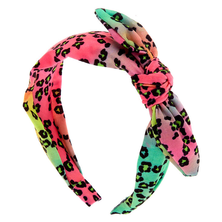Rainbow Leopard Knotted Bow Headband,