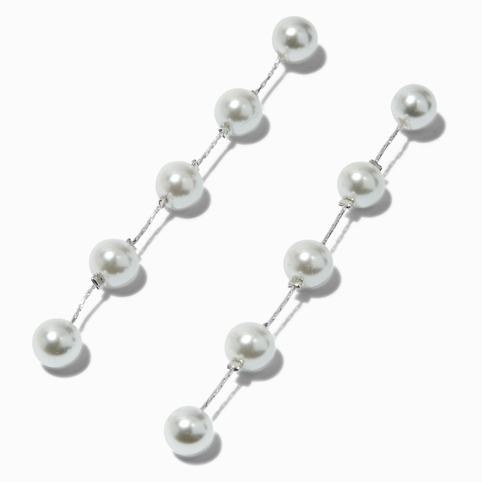 Silver-tone Pearl Column 3.5" Drop Earrings,