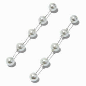 Silver-tone Pearl Column 3.5&quot; Drop Earrings,