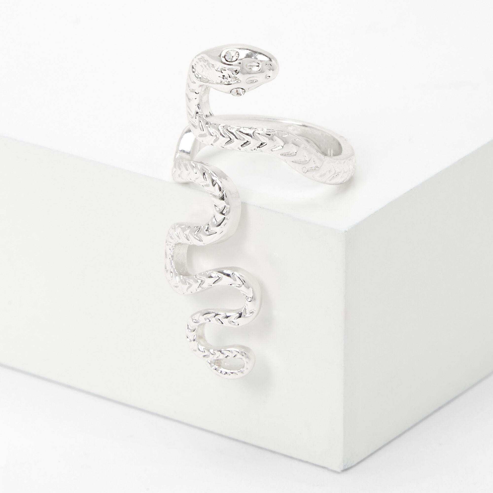 View Claires Tone Snake Statement Ring Silver information