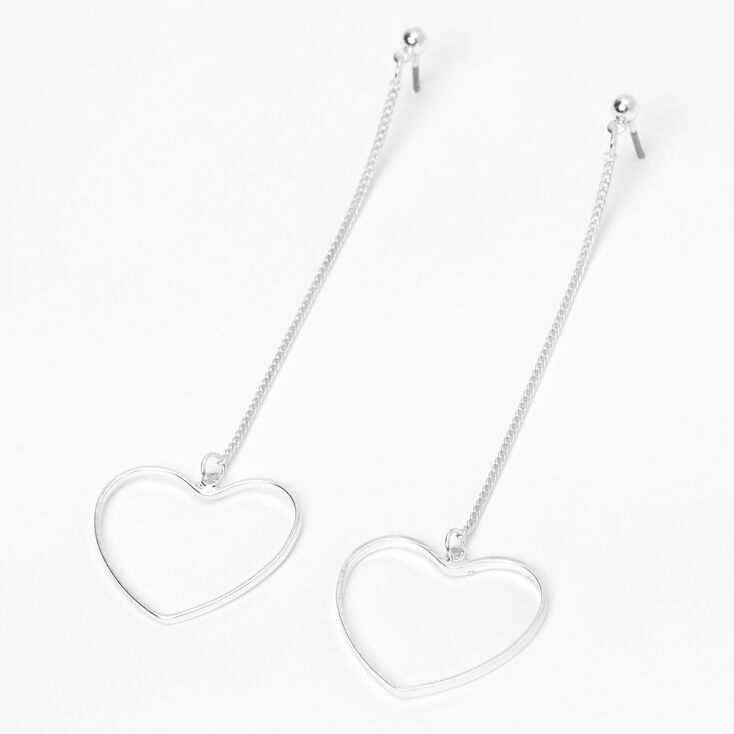 Silver-tone 3&quot; Open Heart Linear Drop Earrings,