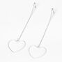 Silver 3&quot; Open Heart Linear Drop Earrings,