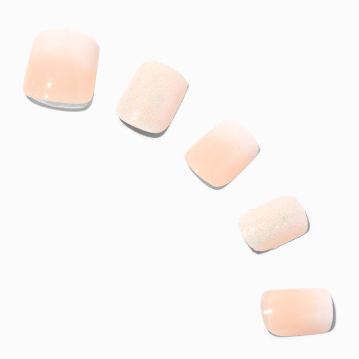 Nude Glitter Ombre Square Press On Faux Nail Set - 24 Pack,