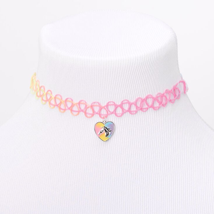 Pastel Rainbow Horse Heart Tattoo Choker Necklace,