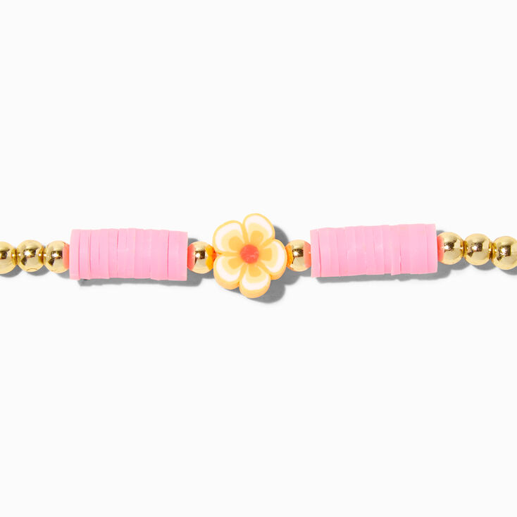 Gold &amp; Pink Hibiscus Flower Stretch Bracelet,