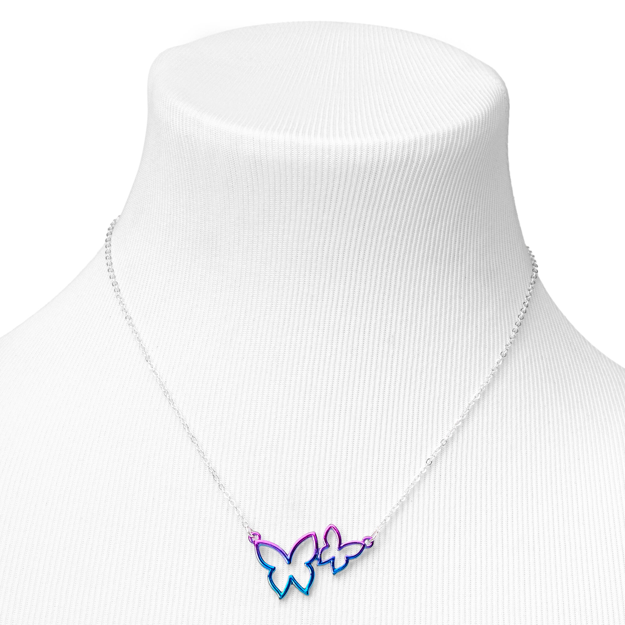Silver Ombre Double Butterfly Pendant Necklace,