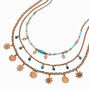 Collier multi-rangs perl&eacute; turquoise d&#39;imitation et pi&egrave;ce couleur dor&eacute;e,