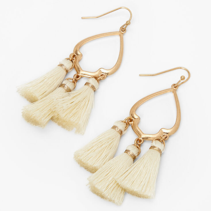 White Tassel 2&quot; Gold Chandelier Drop Earrings,