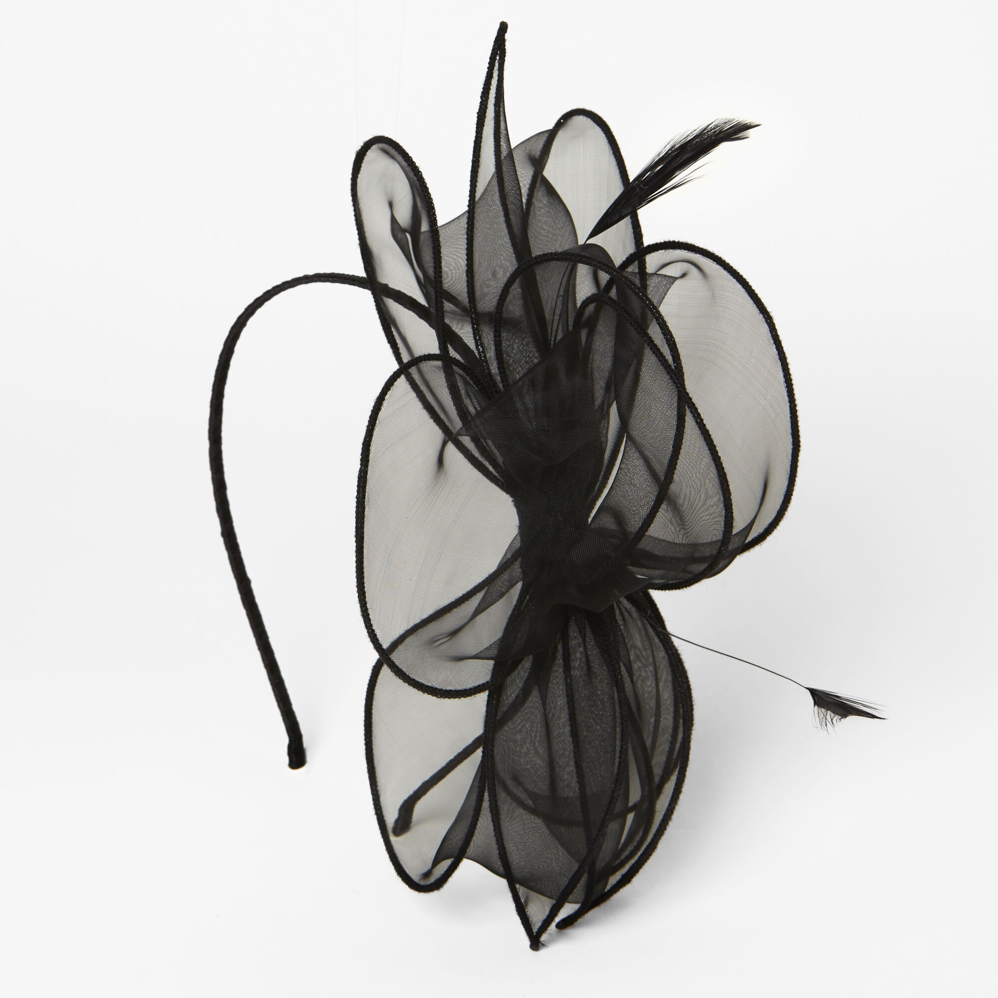 Grand bibi mariage à nœud en tulle et plumes,