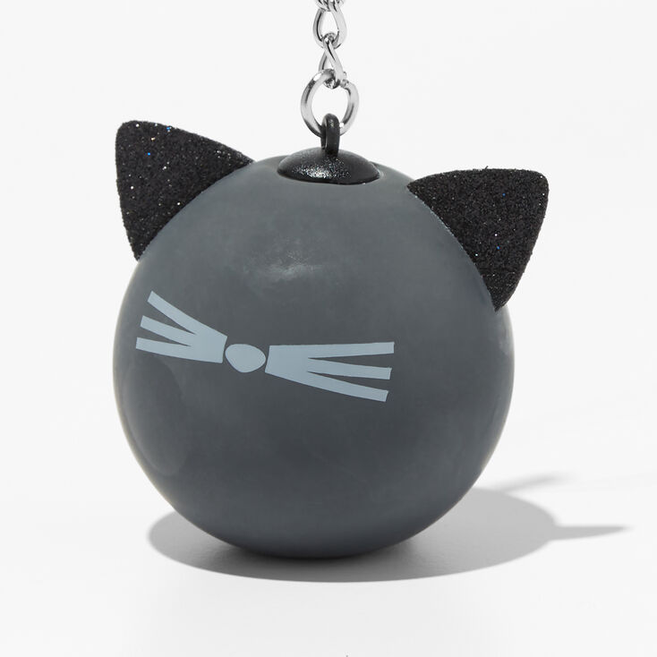 Porte-clés balle anti-stress à paillettes chat noir