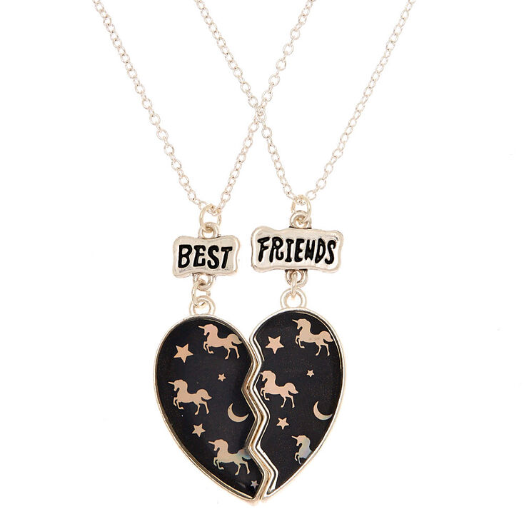 Lot de 2&nbsp;colliers best friends &agrave; pendentif motif licorne dans la nuit,