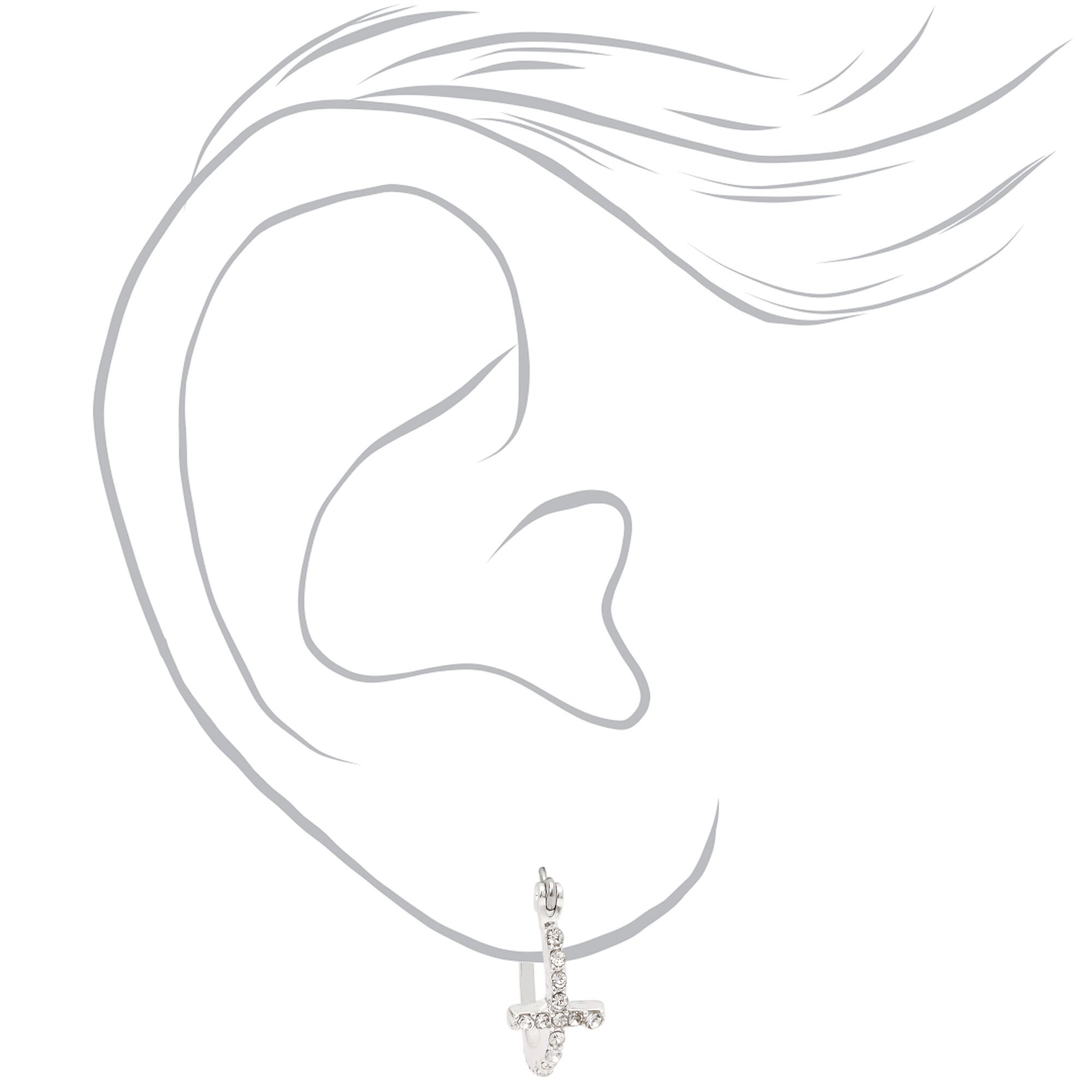 Silver 15MM Embellished Cross Hoop Earrings,