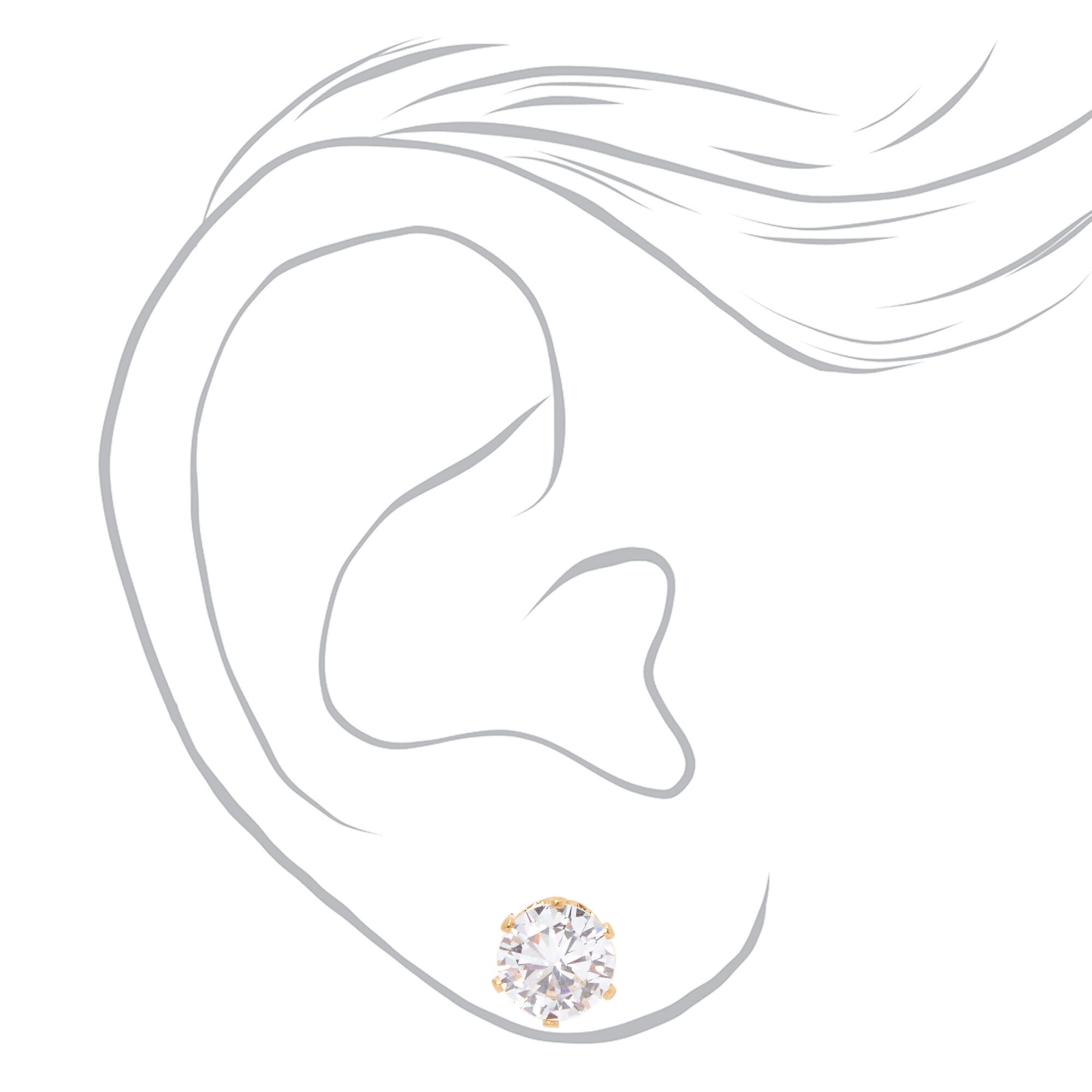 18ct Gold Plated Cubic Zirconia Round Stud Earrings - 8MM,