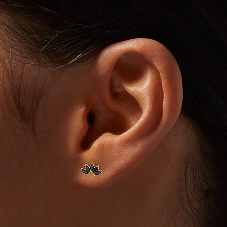 C LUXE by Claire&#39;s Gold-tone Titanium Cubic Zirconia Jet Black Leaf Flat Back Stud Earrings,