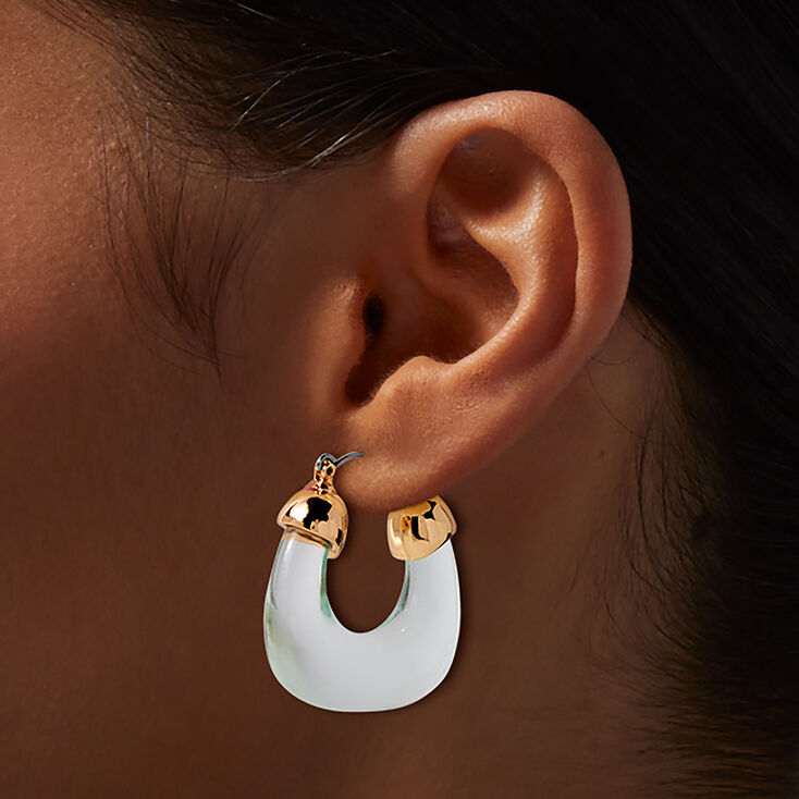 Blue Clear Acrylic Gold-tone Hoop Earrings,