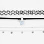 Silver Butterfly Charm &amp; Black Tattoo Choker Necklaces - 3 Pack,