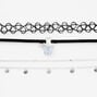 Silver Butterfly Charm &amp; Black Tattoo Choker Necklaces - 3 Pack,