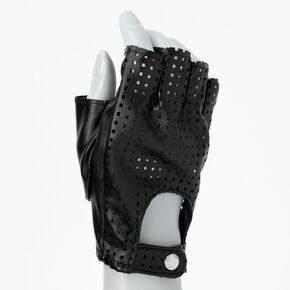 Black Faux Leather Fingerless Gloves,