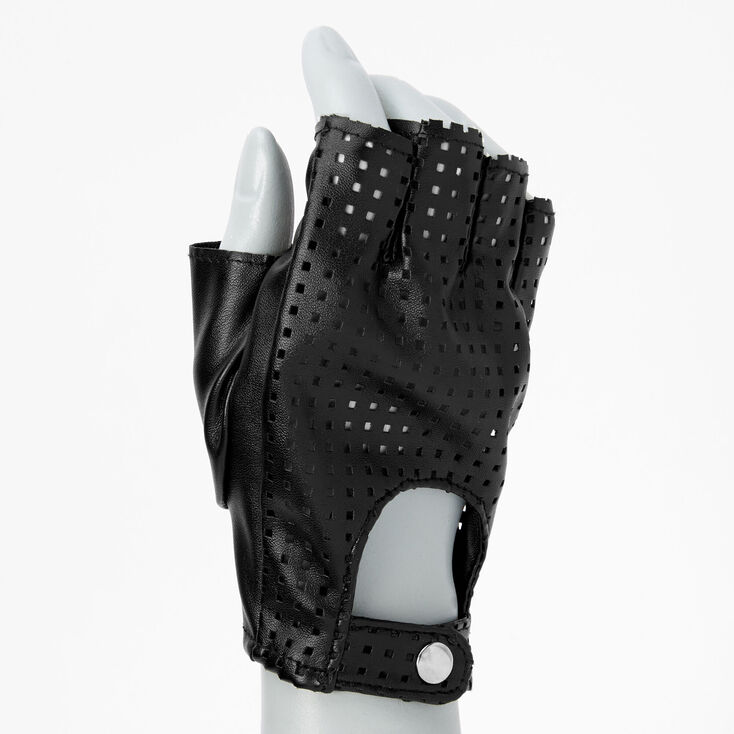 Black Faux Leather Fingerless Gloves