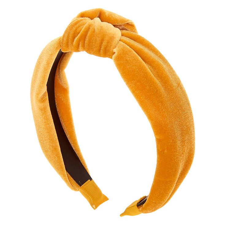Claire's Serre-tête noué en imitation velours - Jaune moutarde