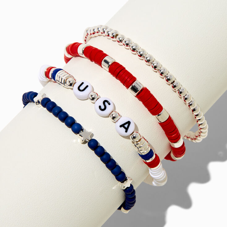 Stars &amp; Stripes Beaded Stretch Bracelets - 4 Pack,