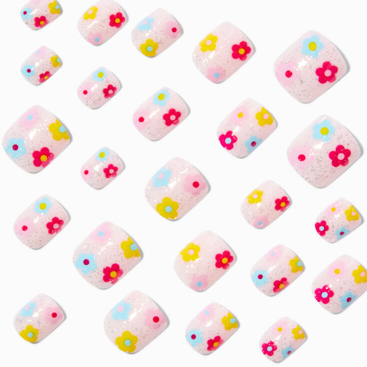 Multicolored Daisy Square Press On Faux Nail Set - 24 Pack,