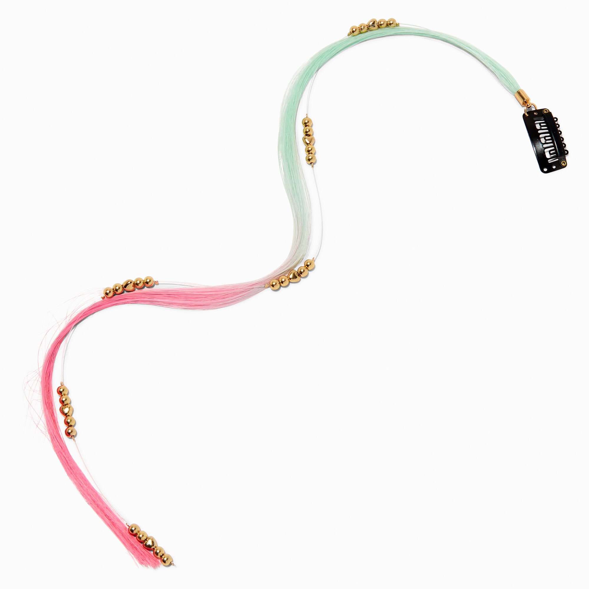 Mint Green & Pink Gold-tone Pearl Faux Hair Clip In Extensions - 2 Pack,