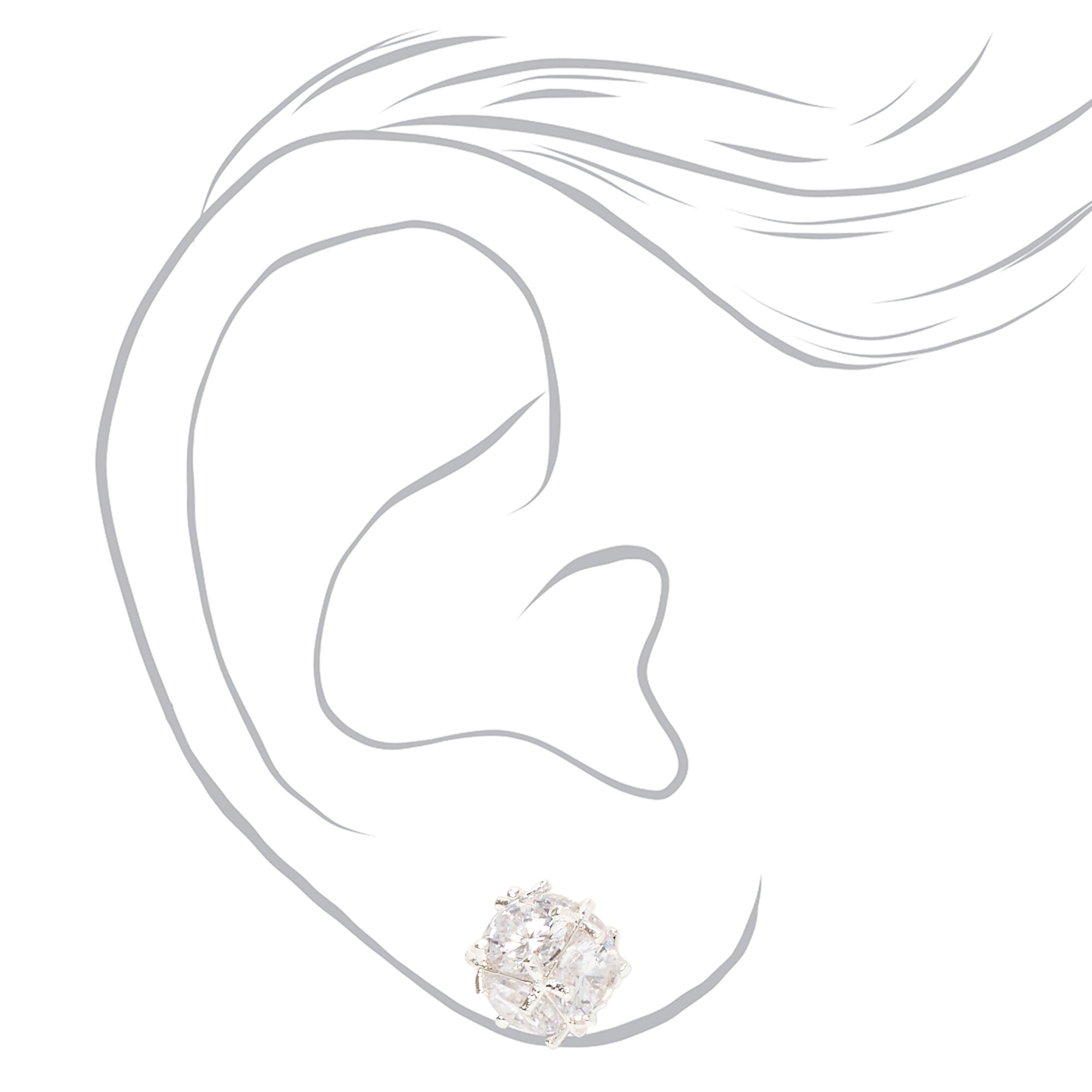 Silver Cubic Zirconia Pave Ball Stud Earrings,