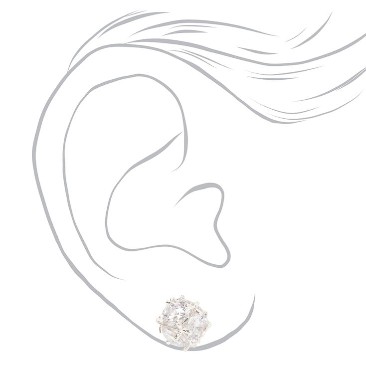 Silver Cubic Zirconia Pave Ball Stud Earrings,