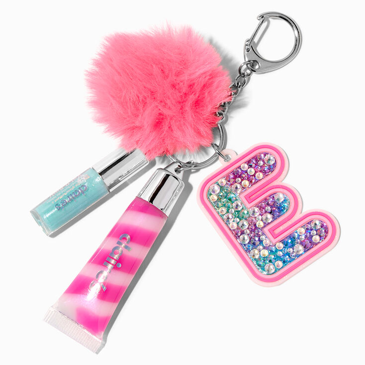 Initial Hot Pink Lip Gloss Keychain - E,