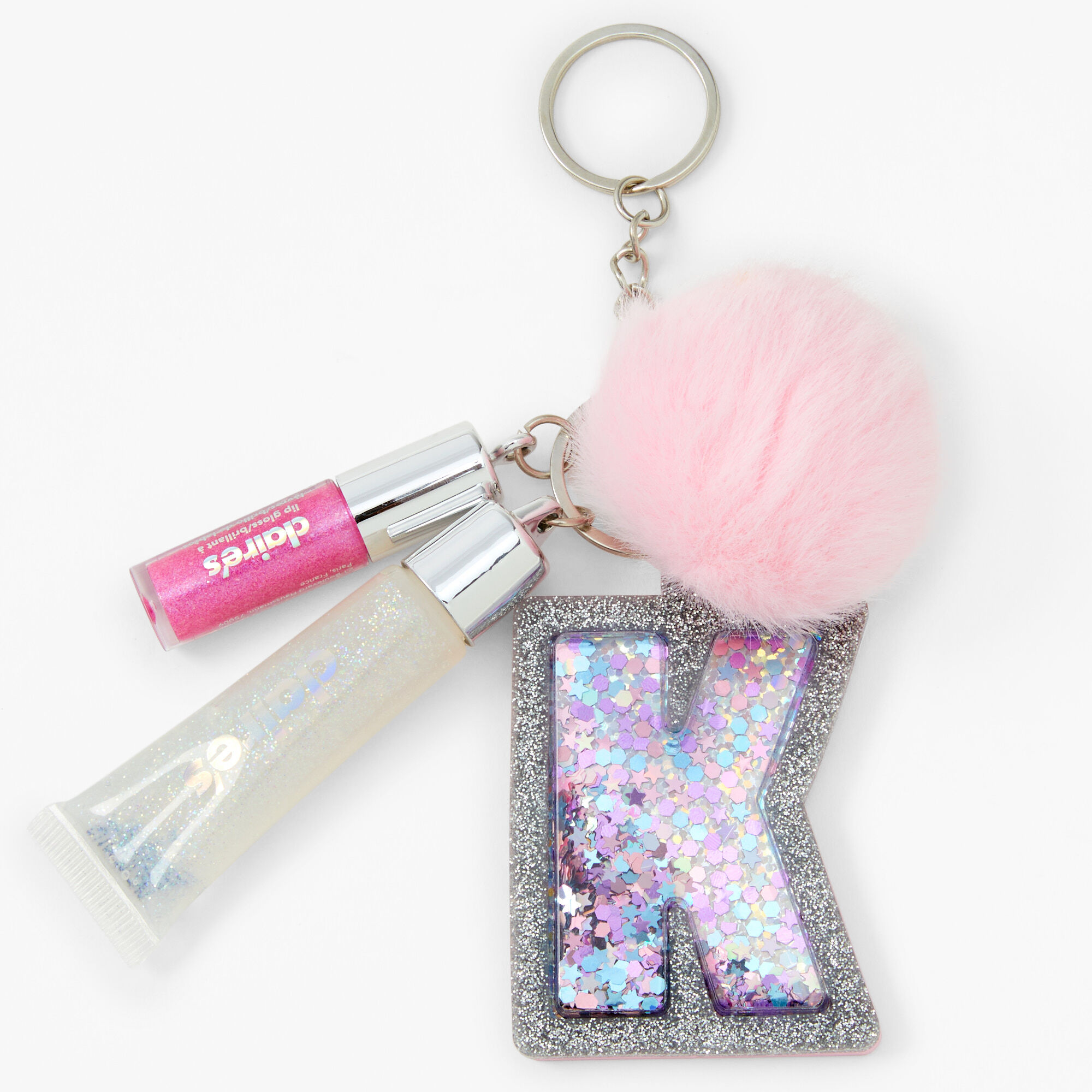 Initial Lip Gloss Keychain Pink K Claire s US