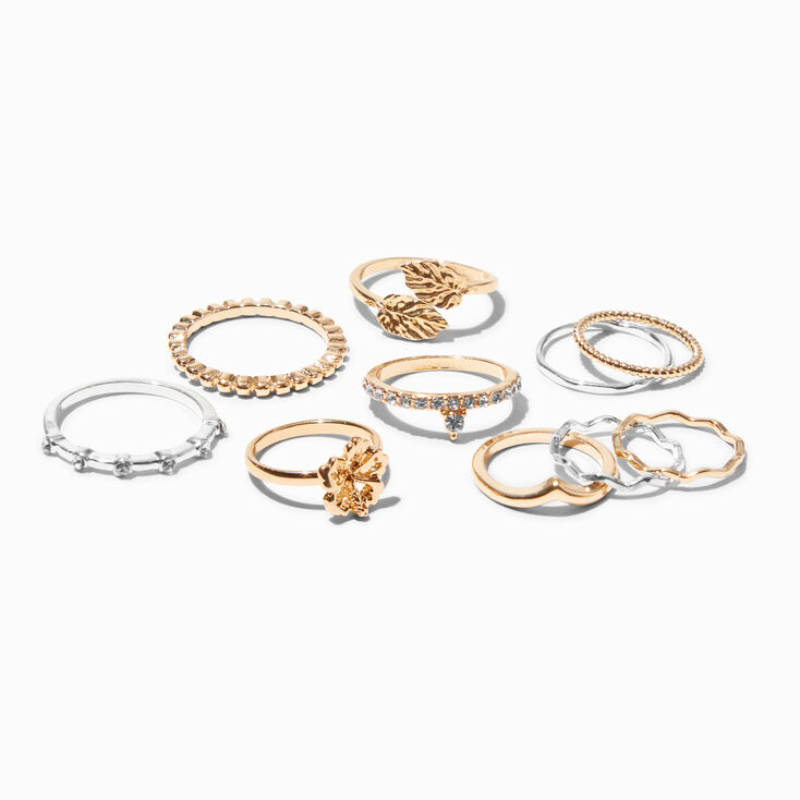 Mixed Metal Tropical Rings Set - 10 Pack,