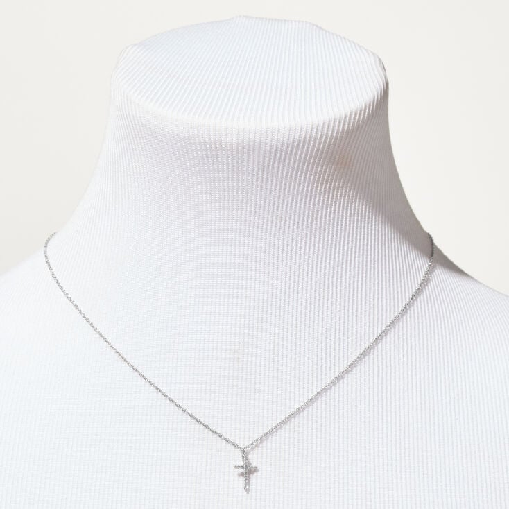 C LUXE by Claire&#39;s Sterling Silver 1/20 ct. tw. Laboratory Grown Diamond Cross Pendant Necklace,