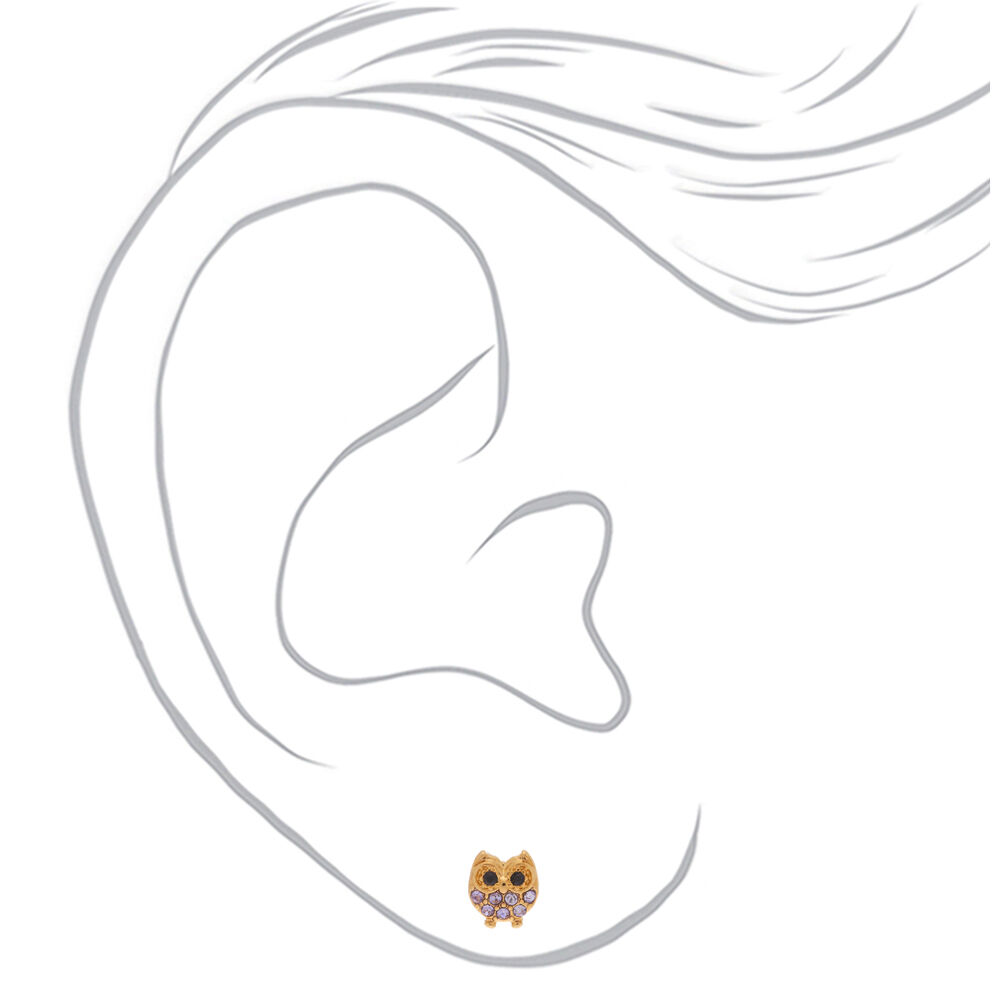 18kt Gold Plated Owl Stud Earrings - Purple,