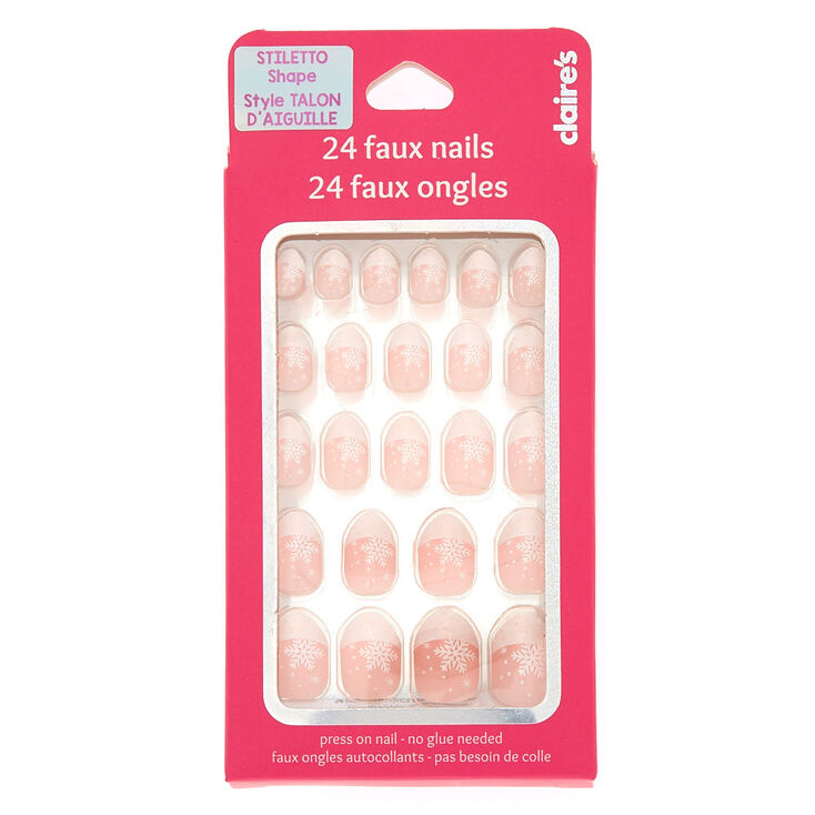 Snowflake Stiletto Press On Faux Nail Set - Pink, 24 Pack,