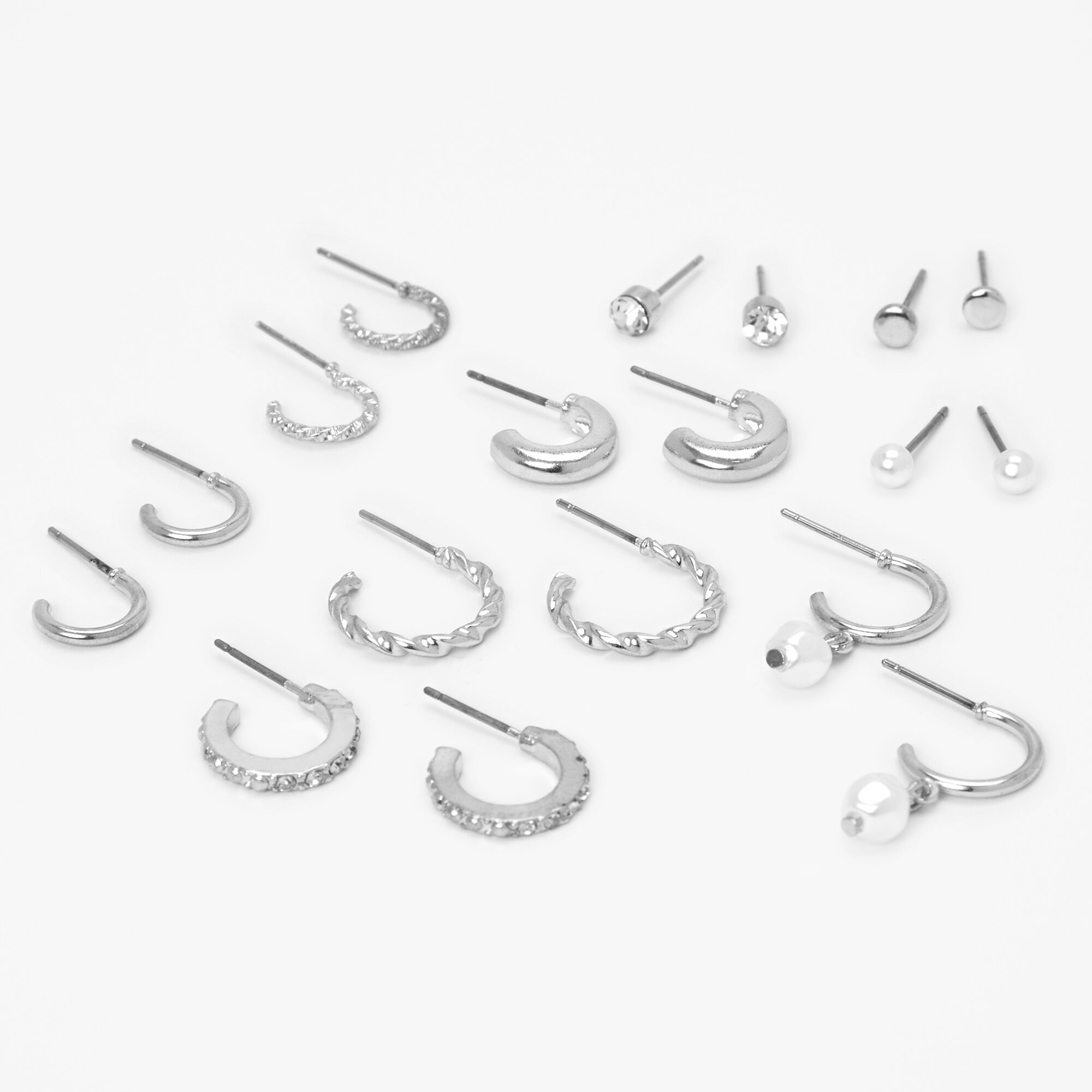 Silver Mixed Pearl Earrings Set - 9 Pack,