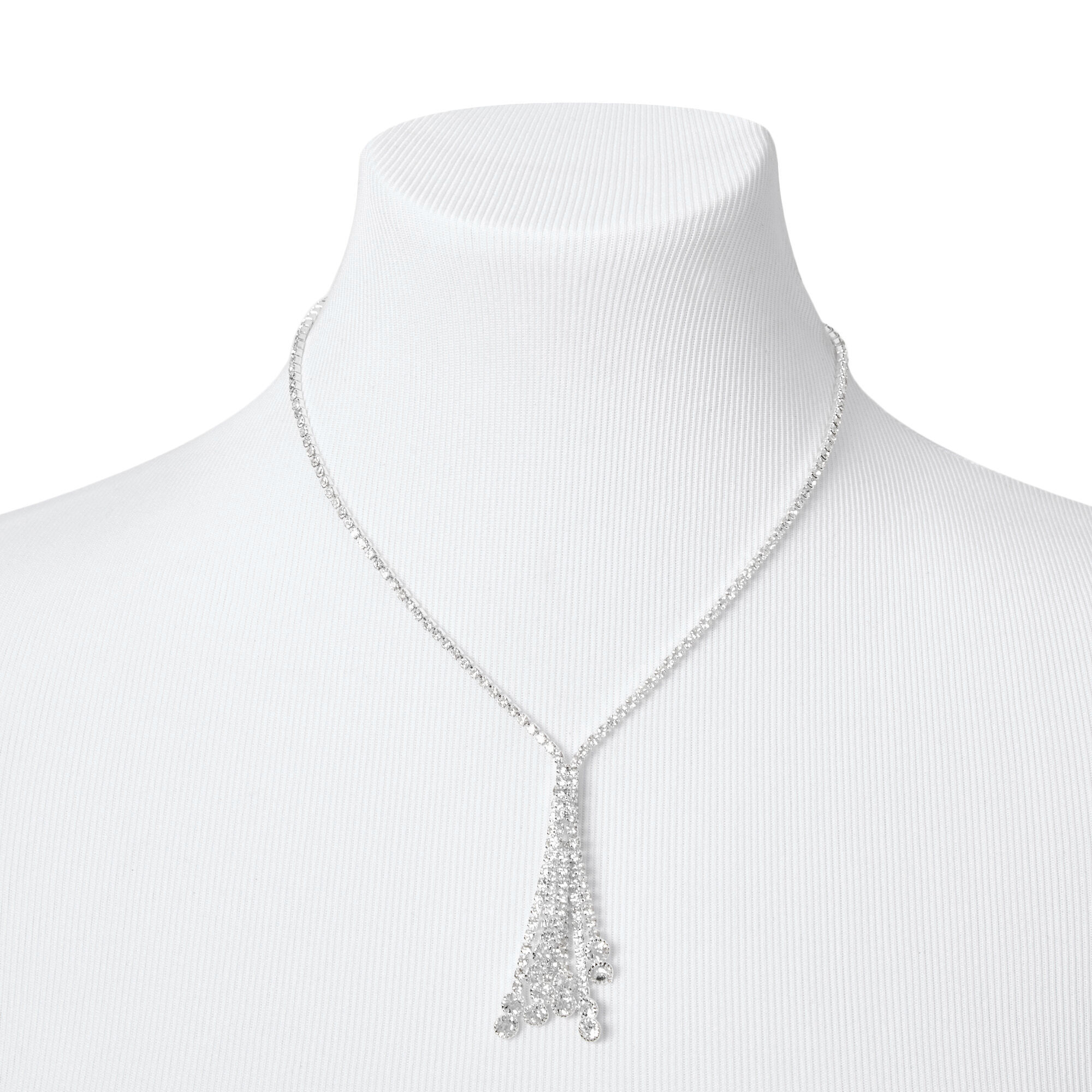 Silver Rhinestone Y-Neck Fringe Necklace,