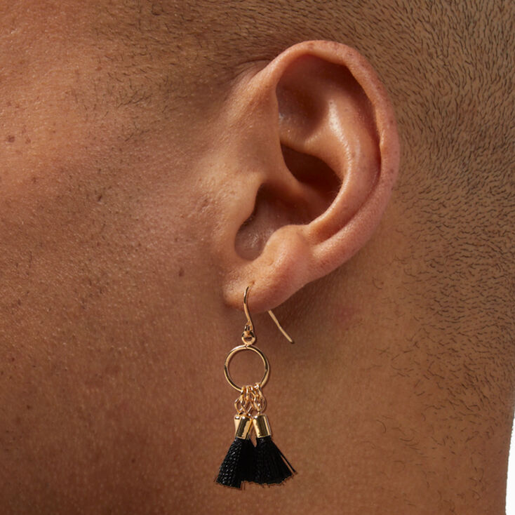 Black Four Tassel Drop Earrings,