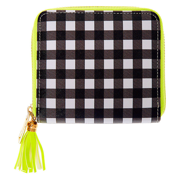 Claire's Mini porte-monnaie zippé fluo à imprimé vichy