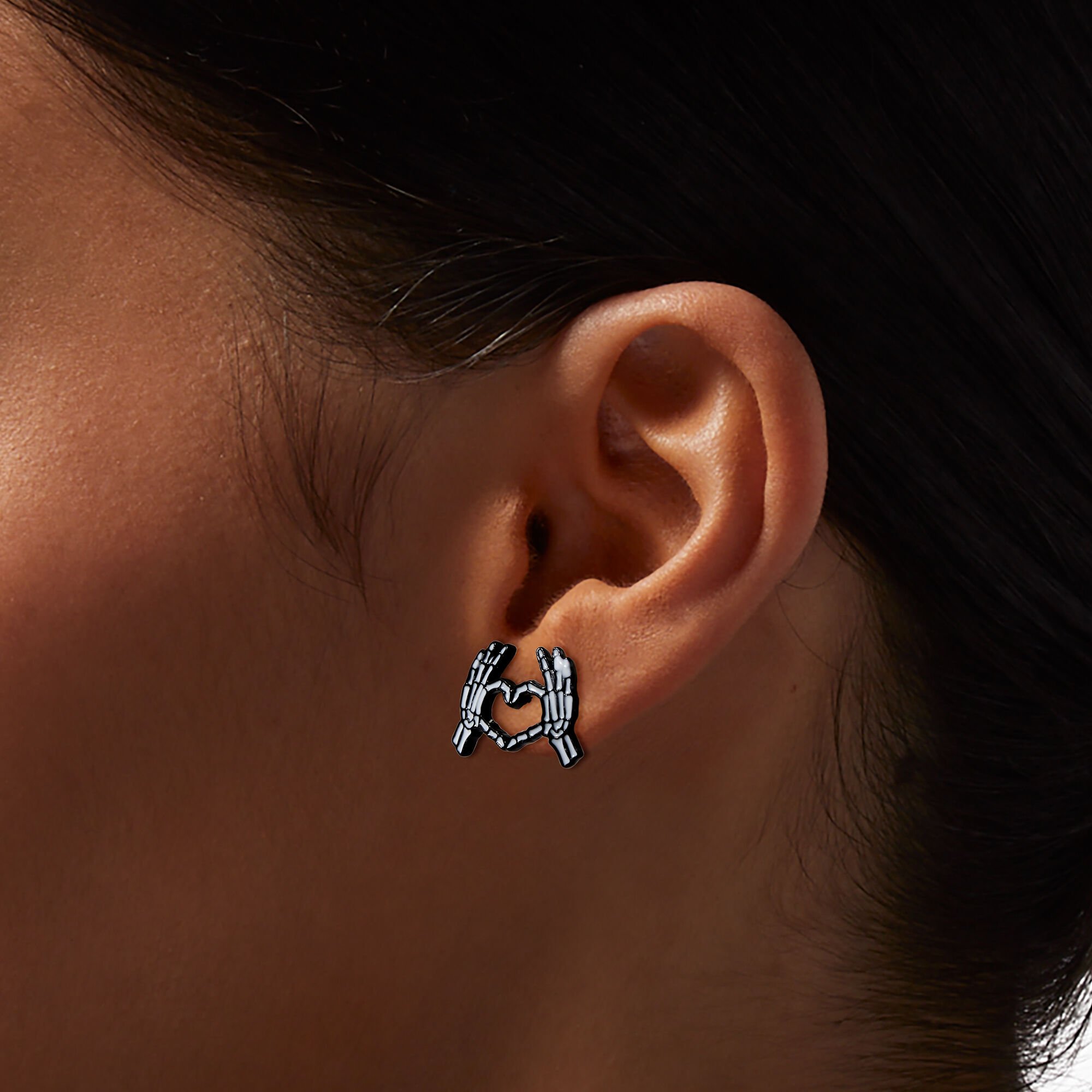 Skeleton Hand Heart Halloween Stud Earrings,