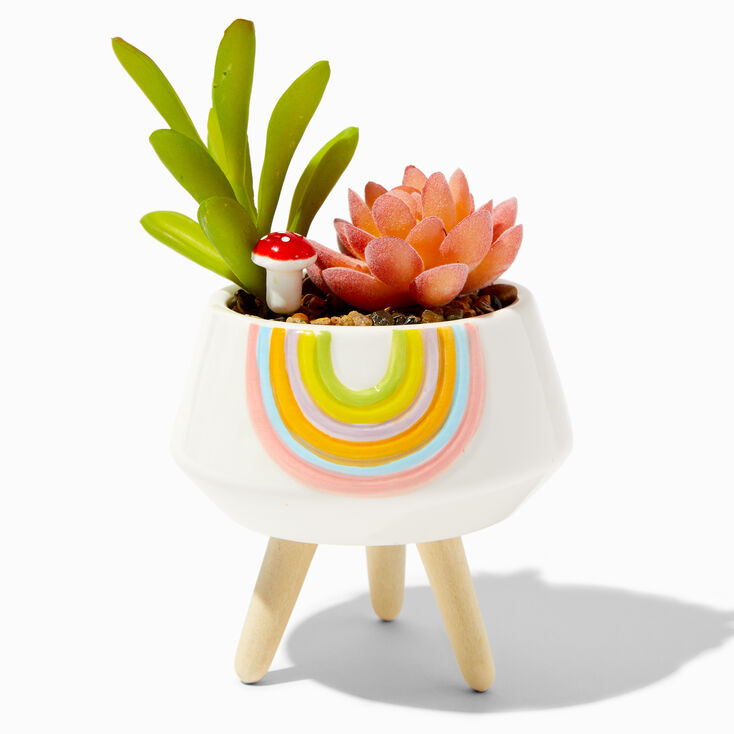 Rainbow Planter With Faux Succulent,