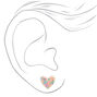Clous d&#39;oreilles c&oelig;ur avec vermicelles pastel couleur argent&eacute;e,