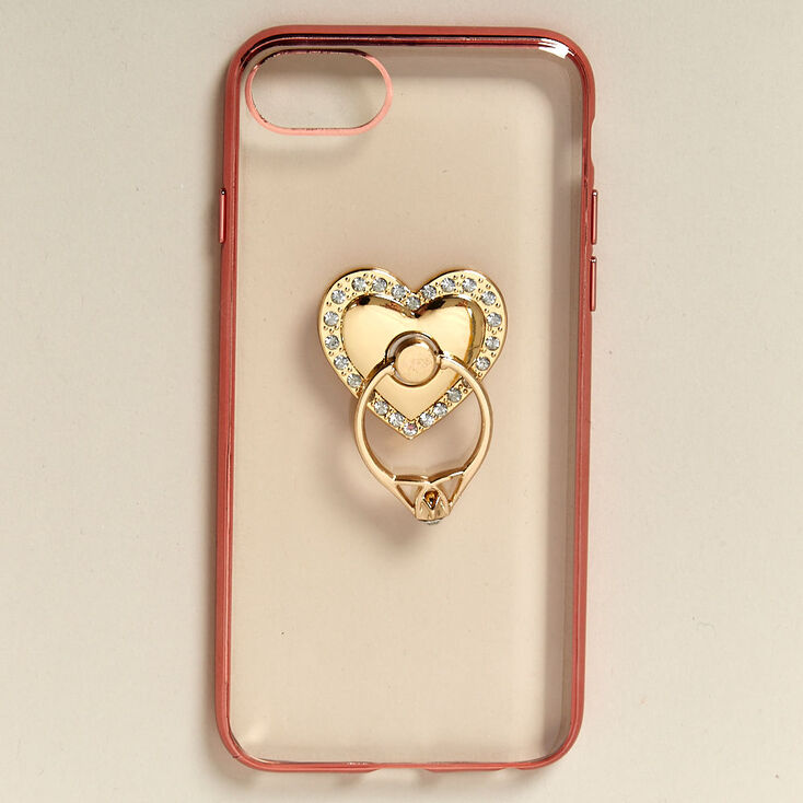 Coque de portable avec anneau de support en forme de c&oelig;ur - Compatible avec iPhone 6/7/8 Plus,